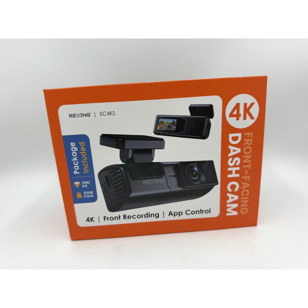 Rexing SC4KS 4K Front Dash Cam Black Front Recording App Control OBD Kit 32GB SD